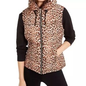 Calvin Klein Beige black brown Leopard Print Hooded Vest Size S